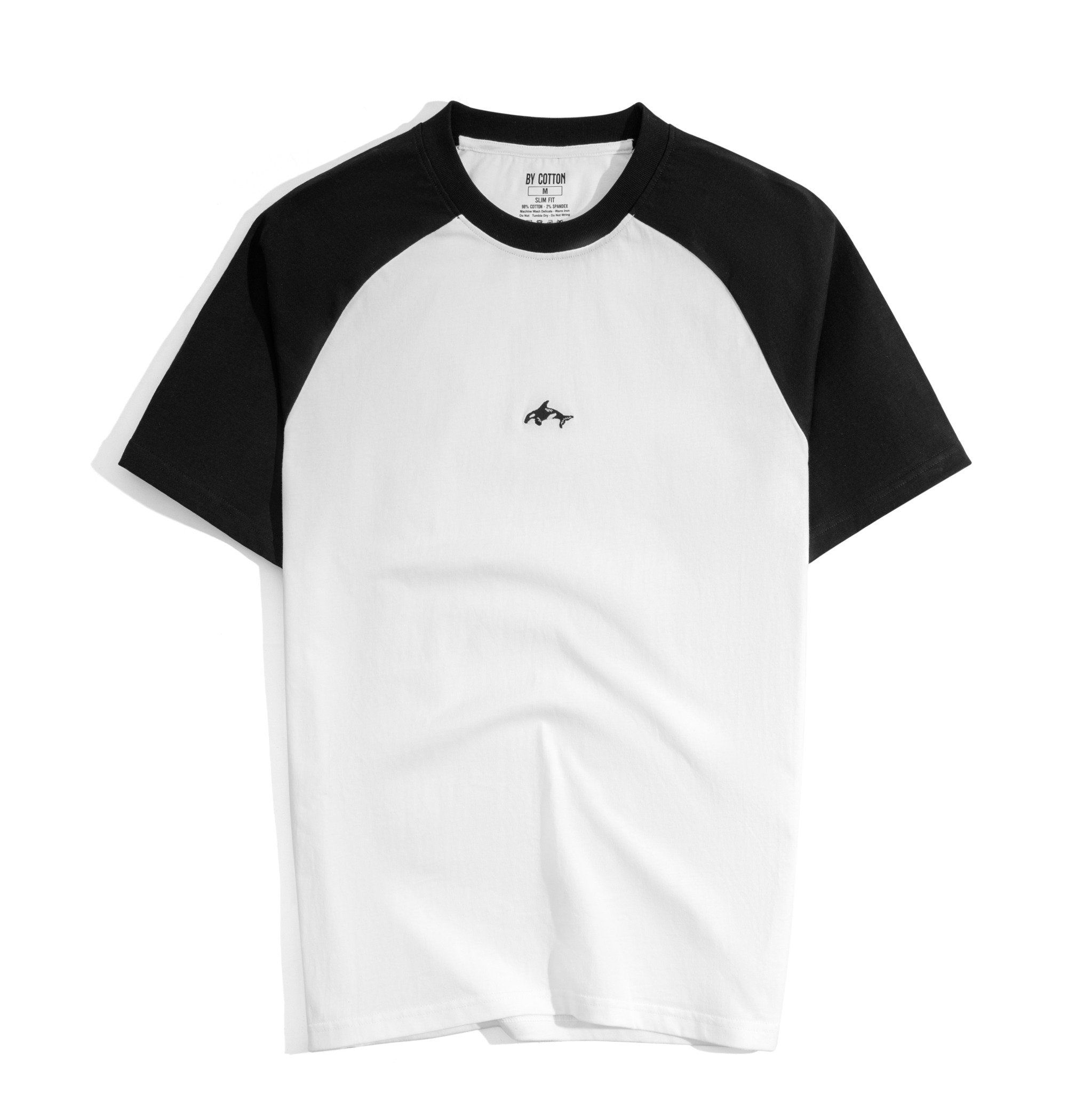 Áo Thun Cổ Tròn Raglan Slimfit Thêu Cá Heo - Màu Trắng