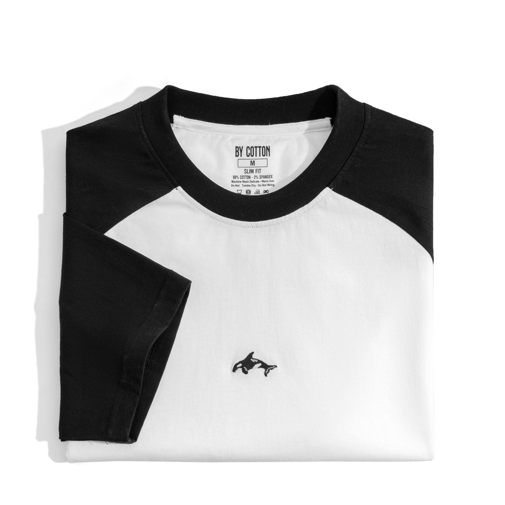 Áo Thun Cổ Tròn Raglan Slimfit Thêu Cá Heo - Màu Trắng