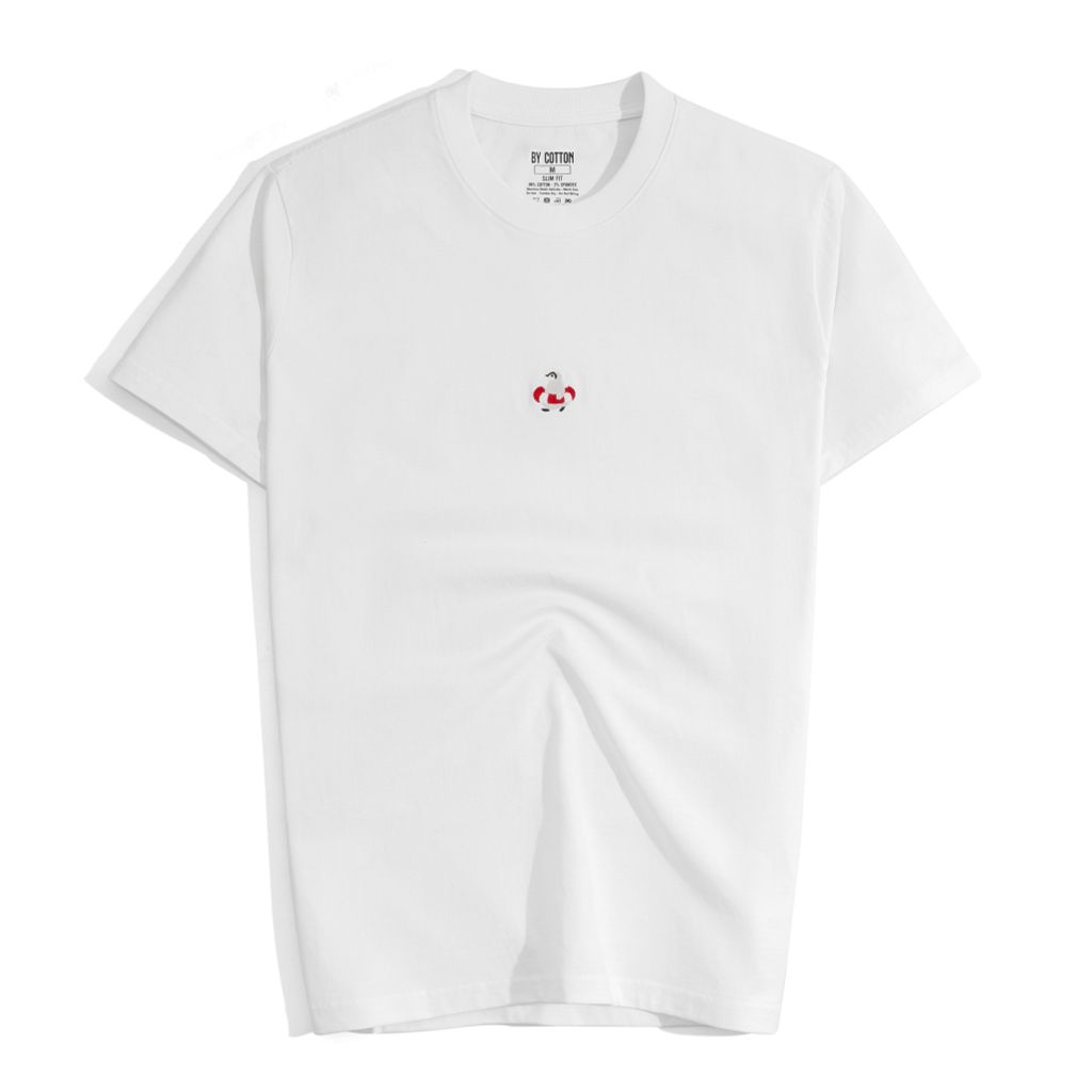 Áo Thun Cổ Tròn Slimfit Thêu Chim Cánh Cụt - Màu Trắng