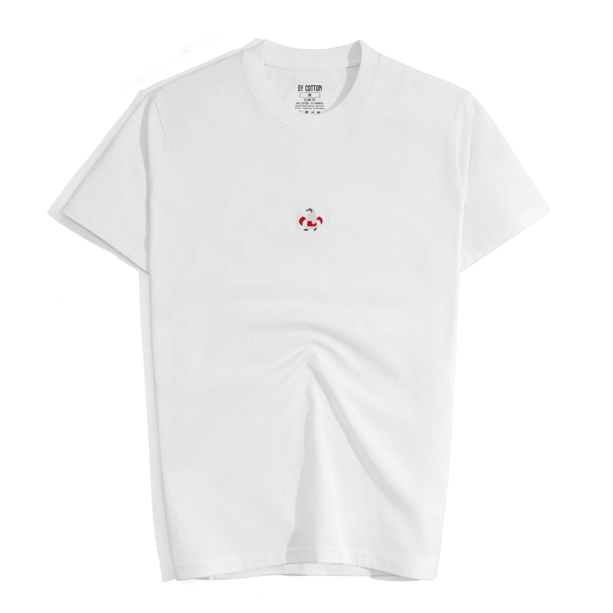 Áo Thun Cổ Tròn Slimfit Thêu Chim Cánh Cụt - Màu Trắng