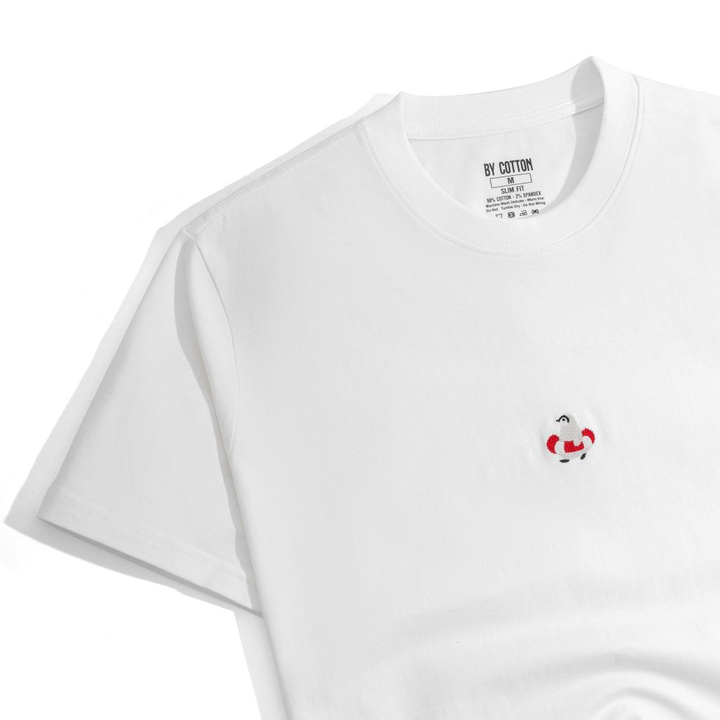 Áo Thun Cổ Tròn Slimfit Thêu Chim Cánh Cụt - Màu Trắng