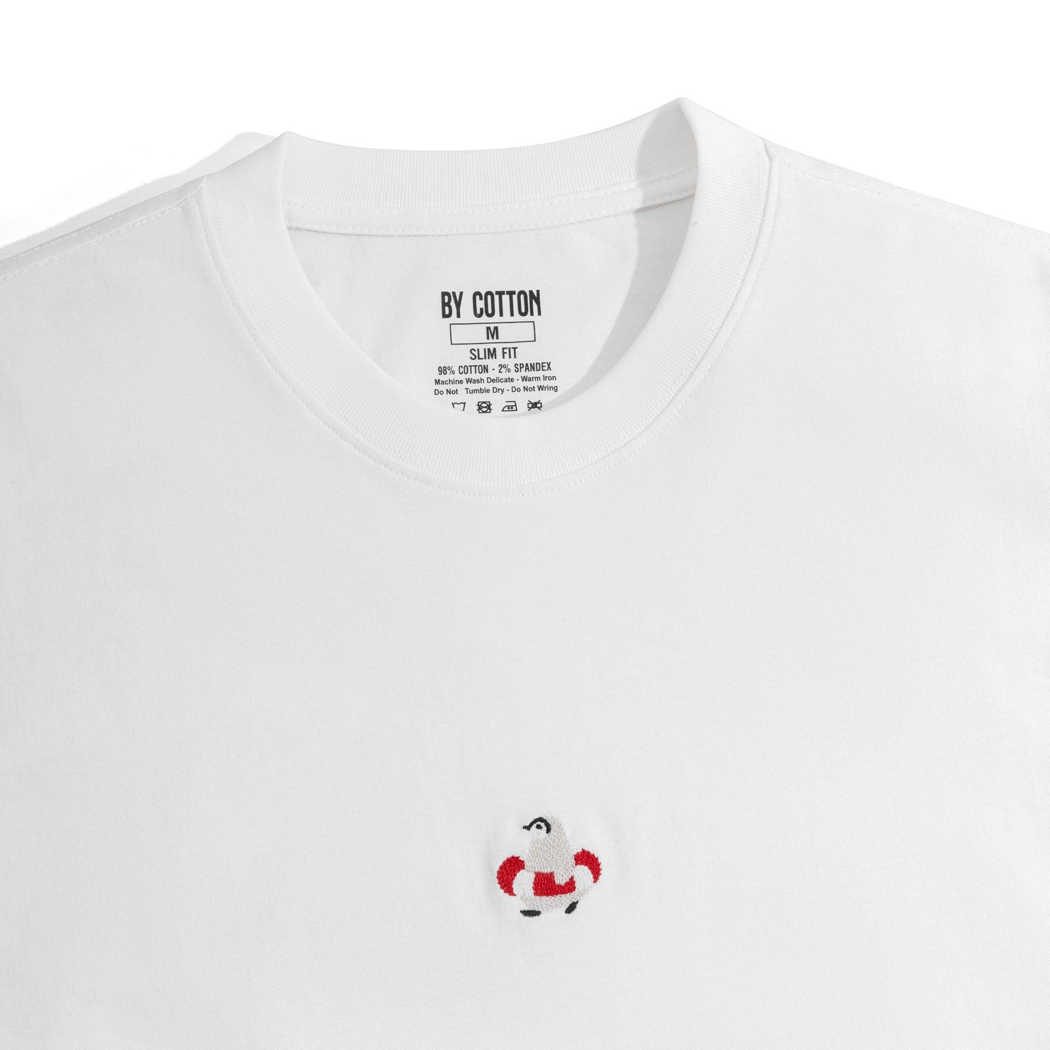 Áo Thun Cổ Tròn Slimfit Thêu Chim Cánh Cụt - Màu Trắng