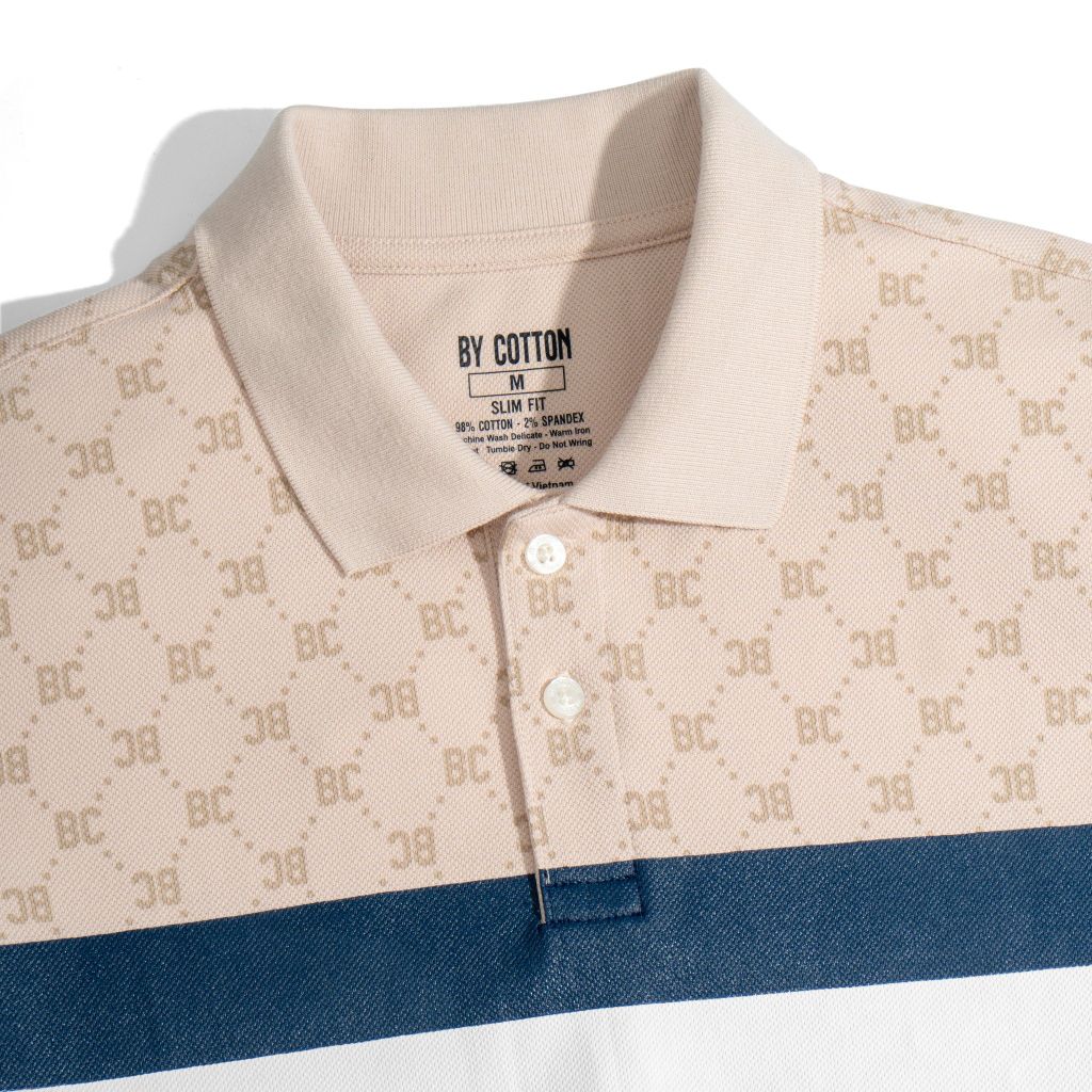 ÁO THUN POLO IN TRÀN MONOGRAM SỌC NGỰC