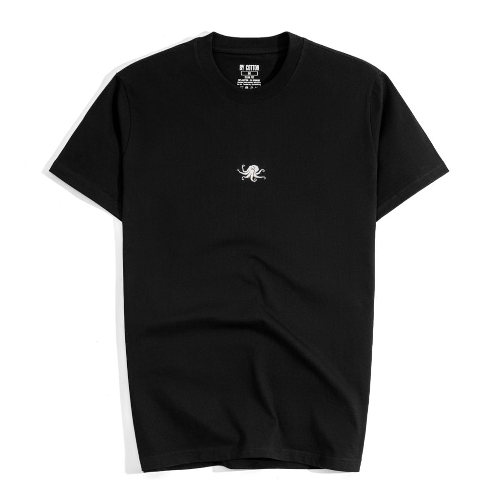 Áo Thun Cổ Tròn Slimfit Thêu Bạch Tuộc - Màu Đen