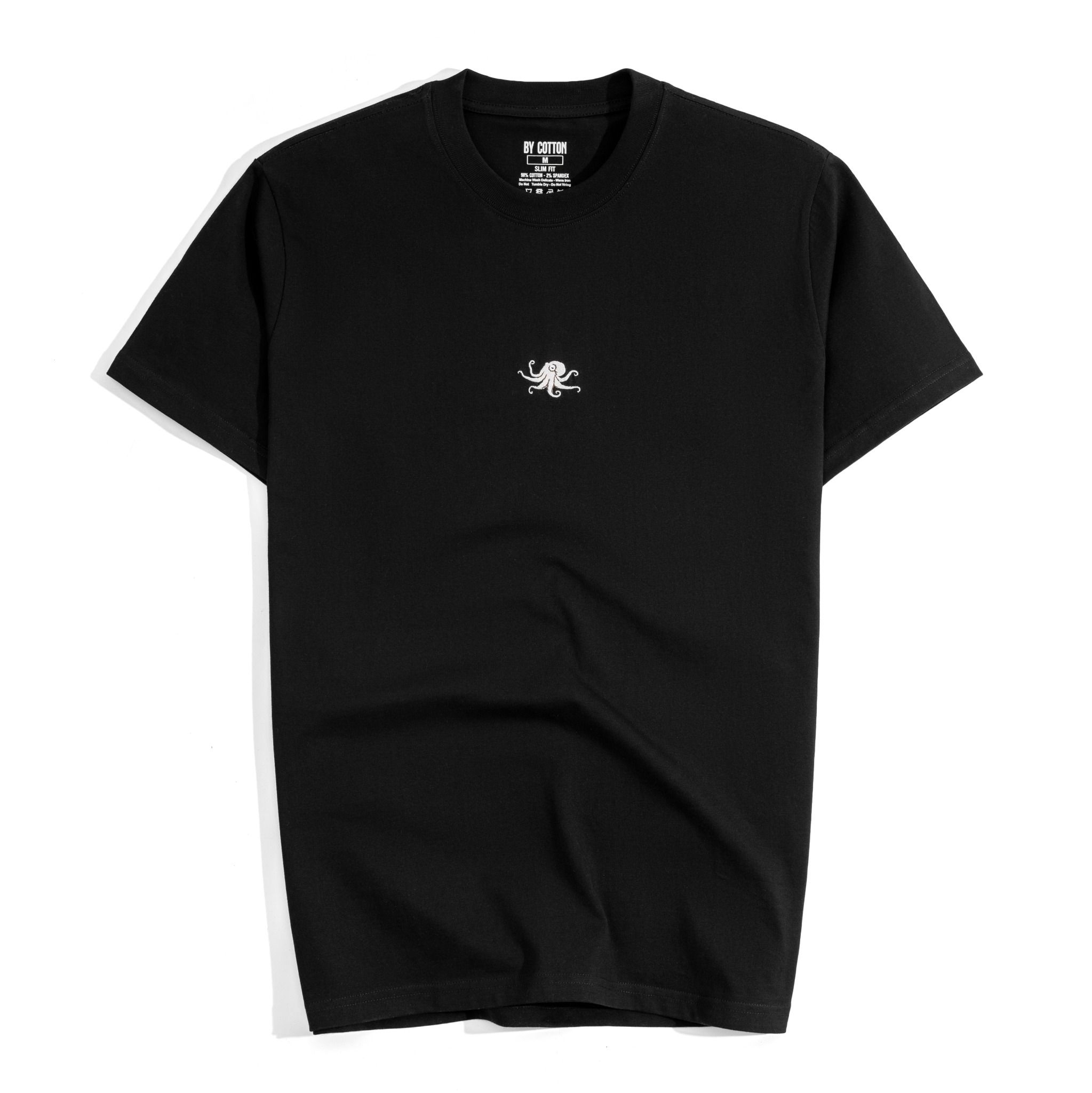 Áo Thun Cổ Tròn Slimfit Thêu Bạch Tuộc - Màu Đen