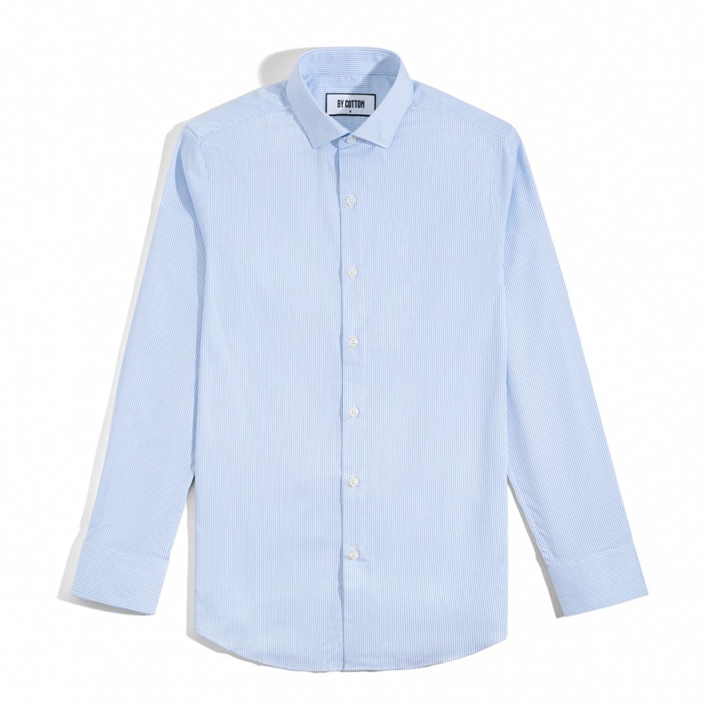 Áo Sơ Mi Công Sở Nam Cotton Sọc Nhuyễn Xanh