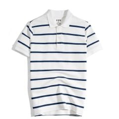 Áo Thun Polo Pique 2.0 Trắng In Sọc Xanh Đen