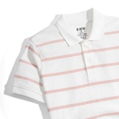 Áo Thun Polo Pique 2.0 Trắng In Sọc Hồng