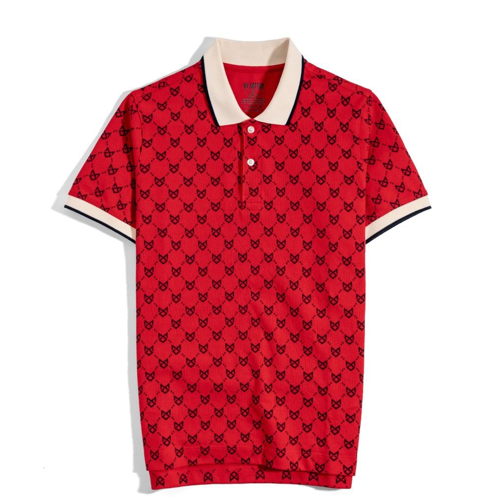 Áo Thun Polo Pique 2.0 Đỏ Monogram Bo Kem