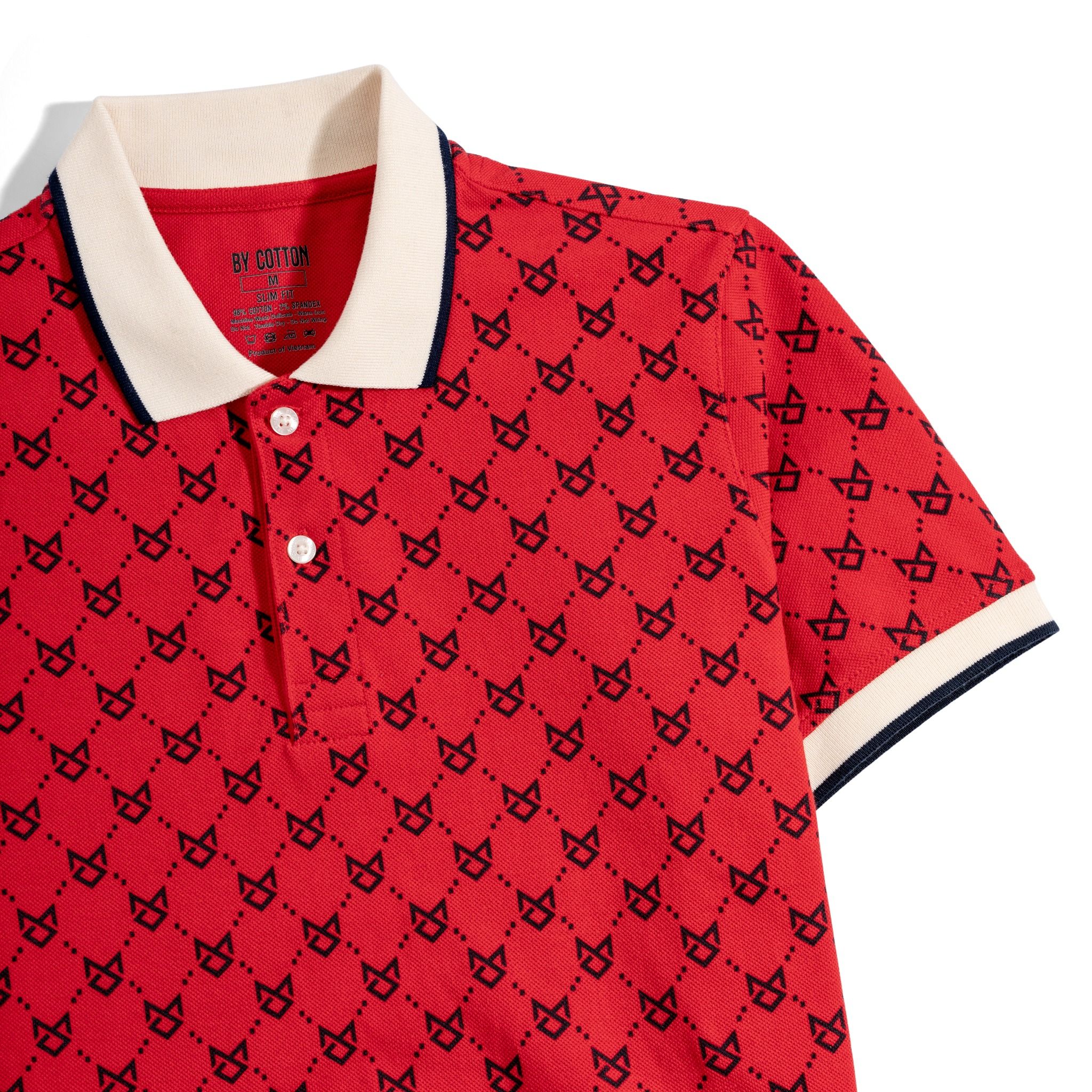 Áo Thun Polo Pique 2.0 Đỏ Monogram Bo Kem