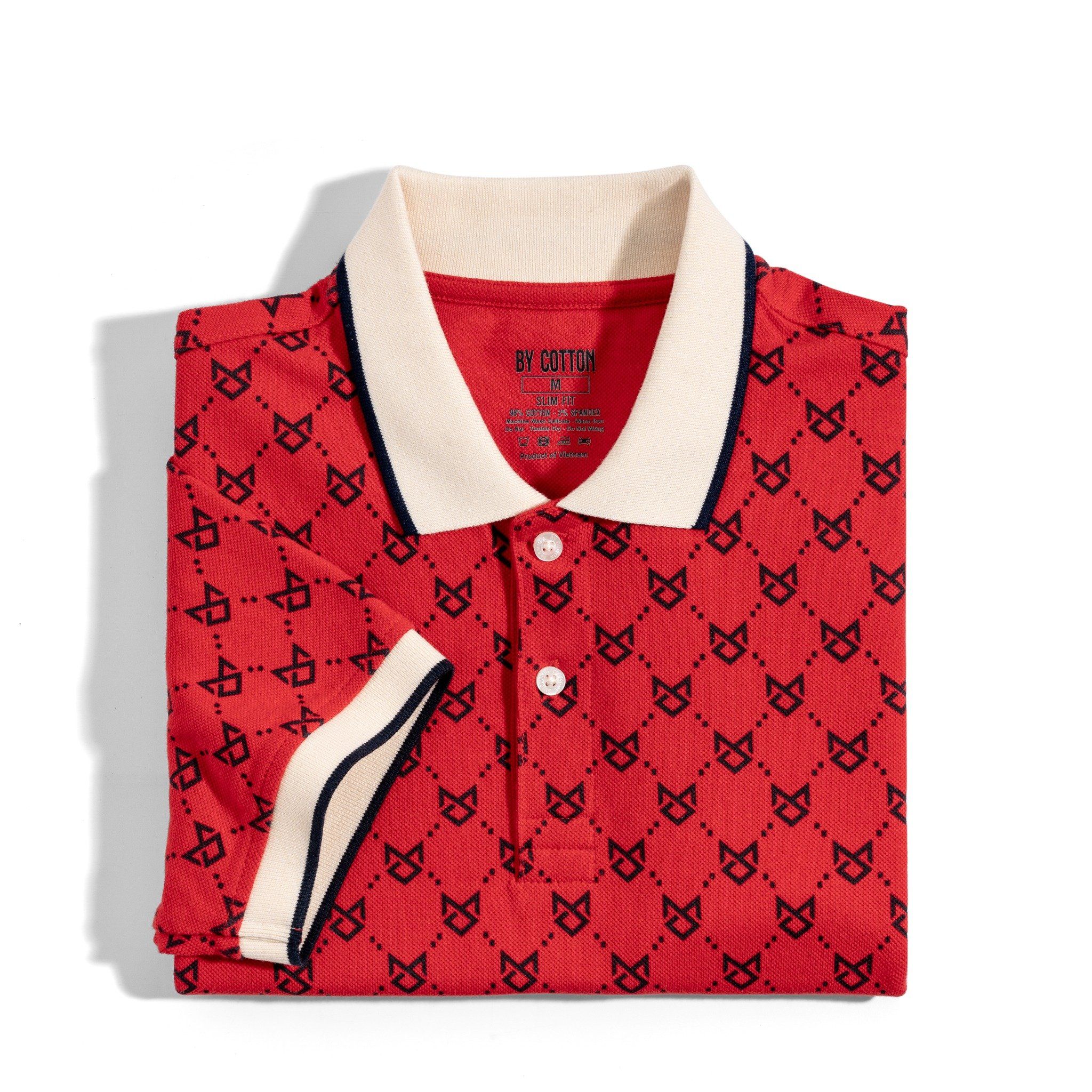 Áo Thun Polo Pique 2.0 Đỏ Monogram Bo Kem