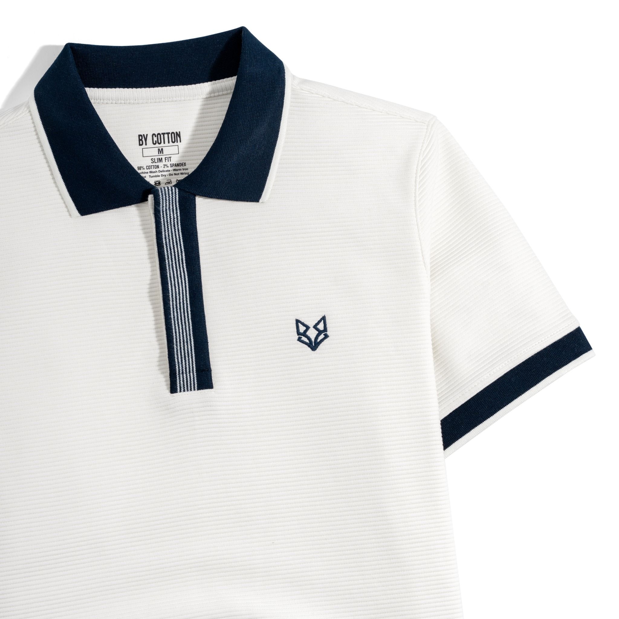 Áo Thun Polo Gân Kem Thêu Fox Phối Bo