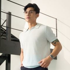 Áo Thun Polo Dệt Kim Textured Trơn Màu Xanh Pastel