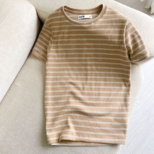 LIGHT BROWN STRIPES RIBBED TEE