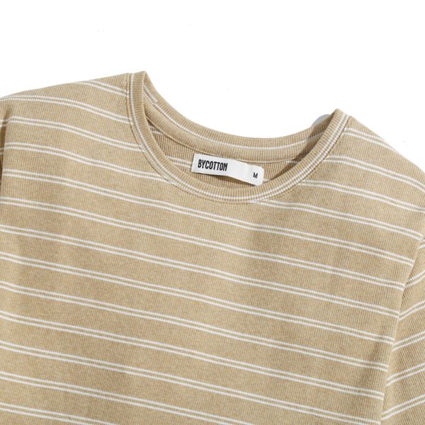 LIGHT BROWN STRIPES RIBBED TEE