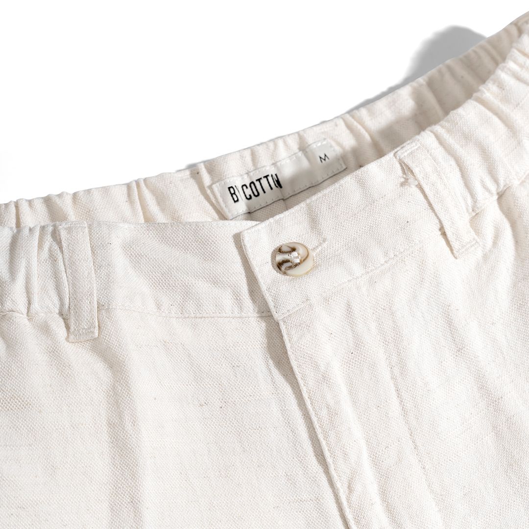 Quần Linen Dài Form Ống Đứng Màu Kem