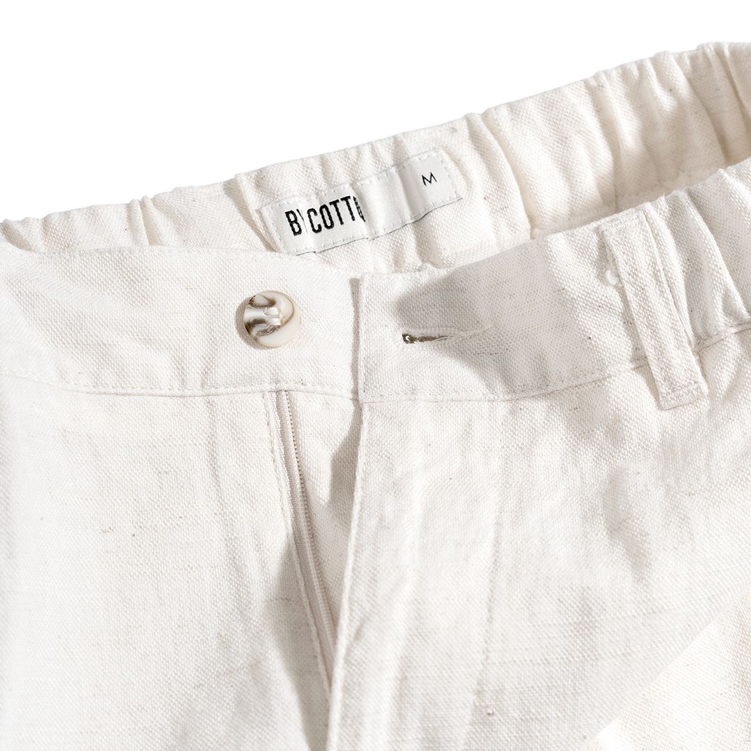 Quần Linen Dài Form Ống Đứng Màu Kem