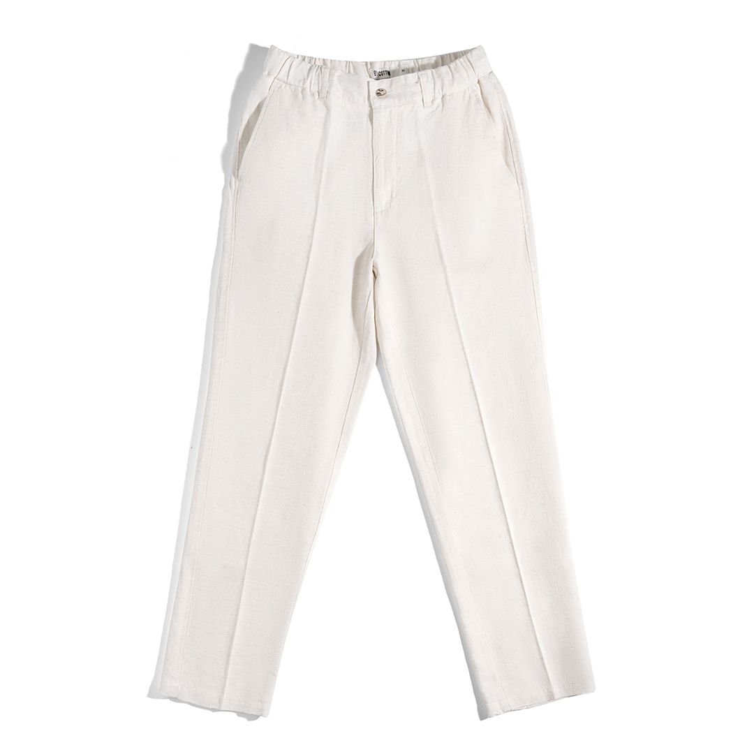 Quần Linen Dài Form Ống Đứng Màu Kem