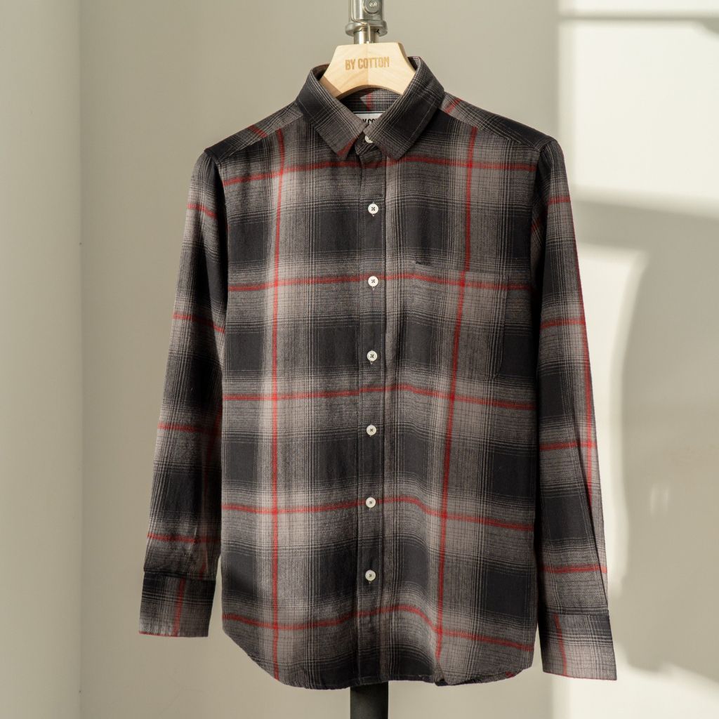 ÁO SƠ MI FLANNEL XÁM ĐỎ