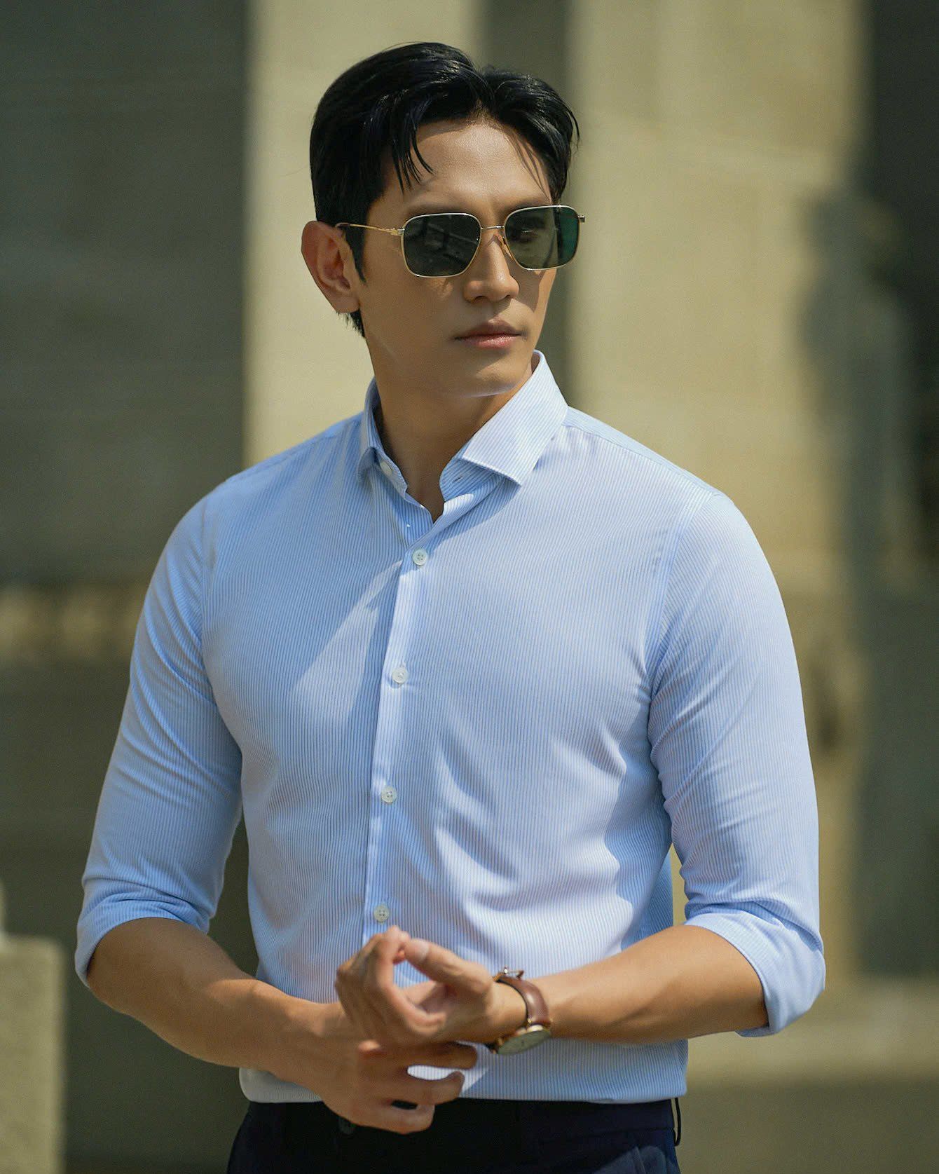 Áo Sơ Mi Công Sở Nam Cotton Sọc Nhuyễn Xanh