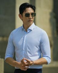 Áo Sơ Mi Công Sở Nam Cotton Sọc Nhuyễn Xanh