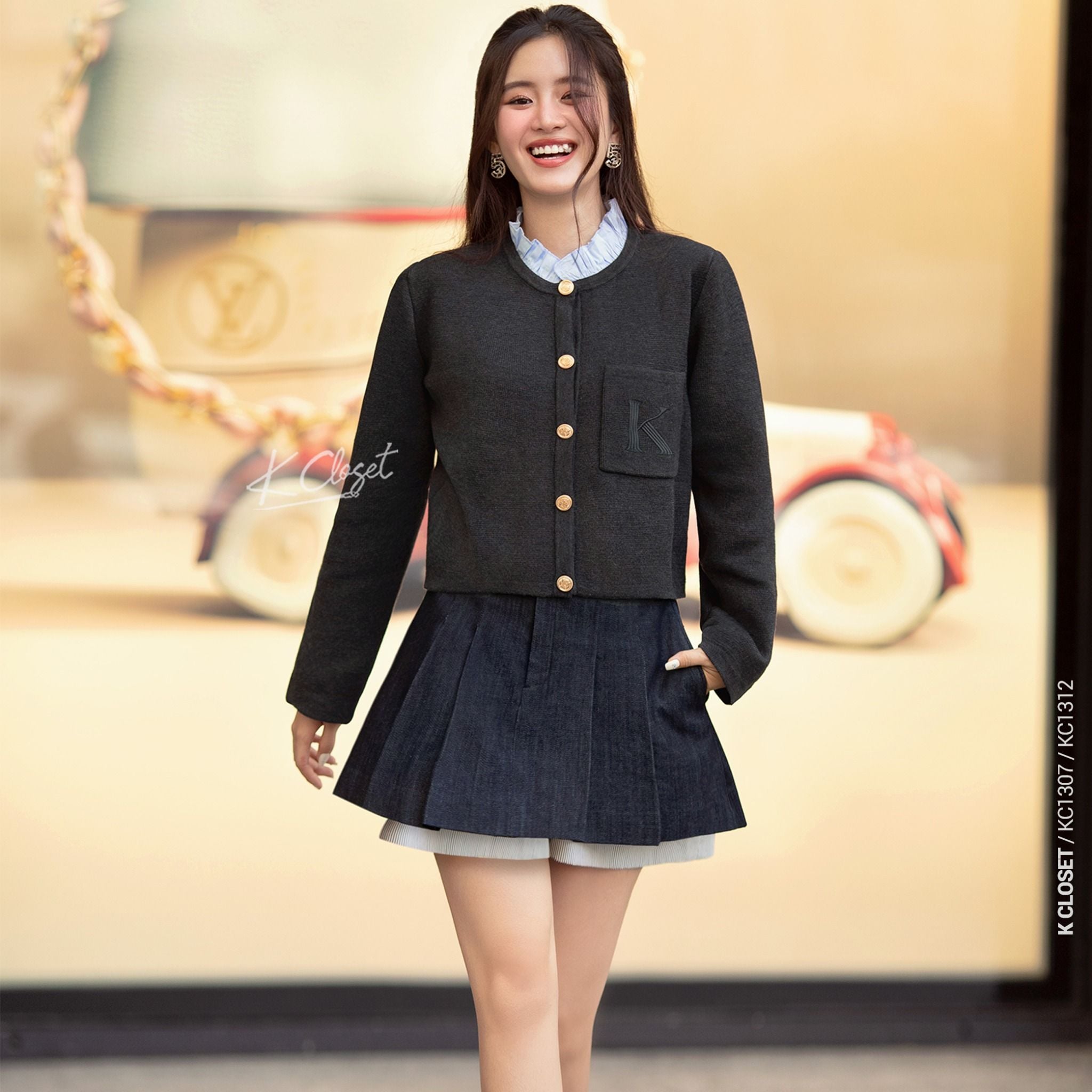  CHÂN VÁY XẾP LY LÓT QUẦN KẺ SỌC - ĐI LÀM DẠO PHỐ K CLOSET KC1307 