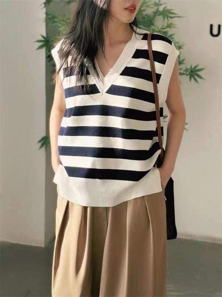  ÁO GHI LÊ SỌC NGANG TO DỄ PHỐI - ĐI CHƠI K CLOSET KC1317 