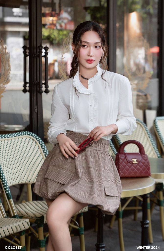  CHÂN VÁY BÍ CARO KÈM BELT K CLOSET V1021 