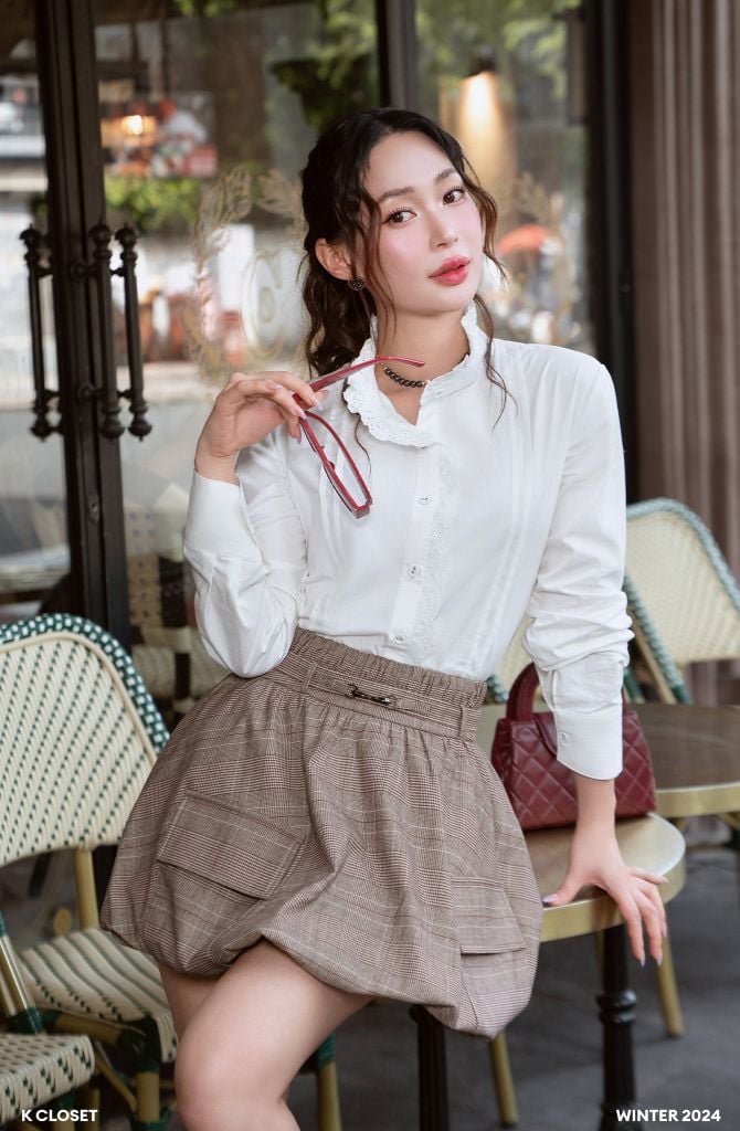  CHÂN VÁY BÍ CARO KÈM BELT K CLOSET V1021 