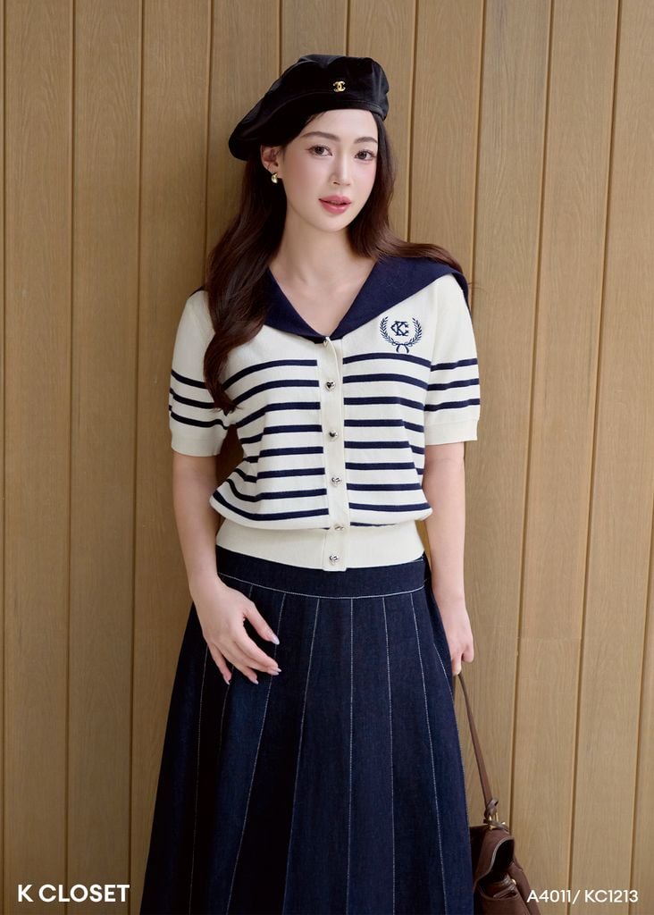  CHÂN VÁY DENIM DÁNG DÀI XẾP LY KC1213 