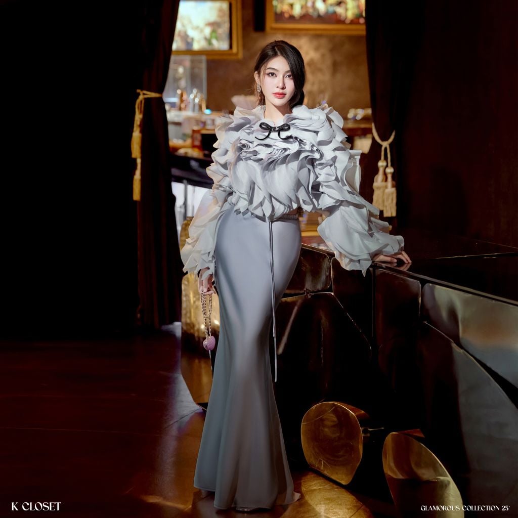  CHÂN VÁY LỤA MIDI ĐUÔI CÁ K CLOSET V1027 