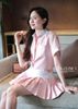  SET ÁO SƠ MI SỌC TAY NGẮN CẦU VAI - CHÂN VÁY NGẮN XẾP LY PHỐI LƯNG K CLOSET S1012S1013 