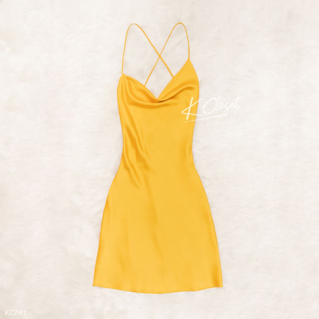  ĐẦM LỤA SATIN 2 DÂY CHÉO - ĐẦM CUT OUT K CLOSET KC741 