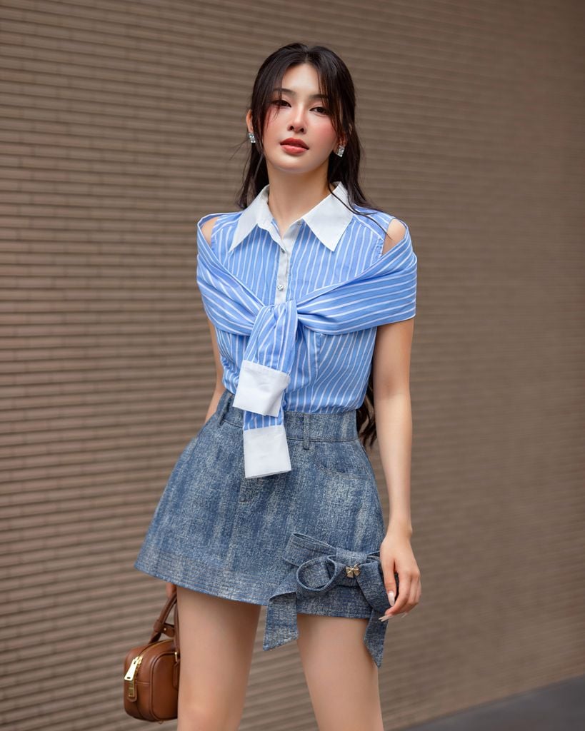  CHÂN VÁY DENIM NGẮN ĐÍNH NƠ K CLOSET V2009 