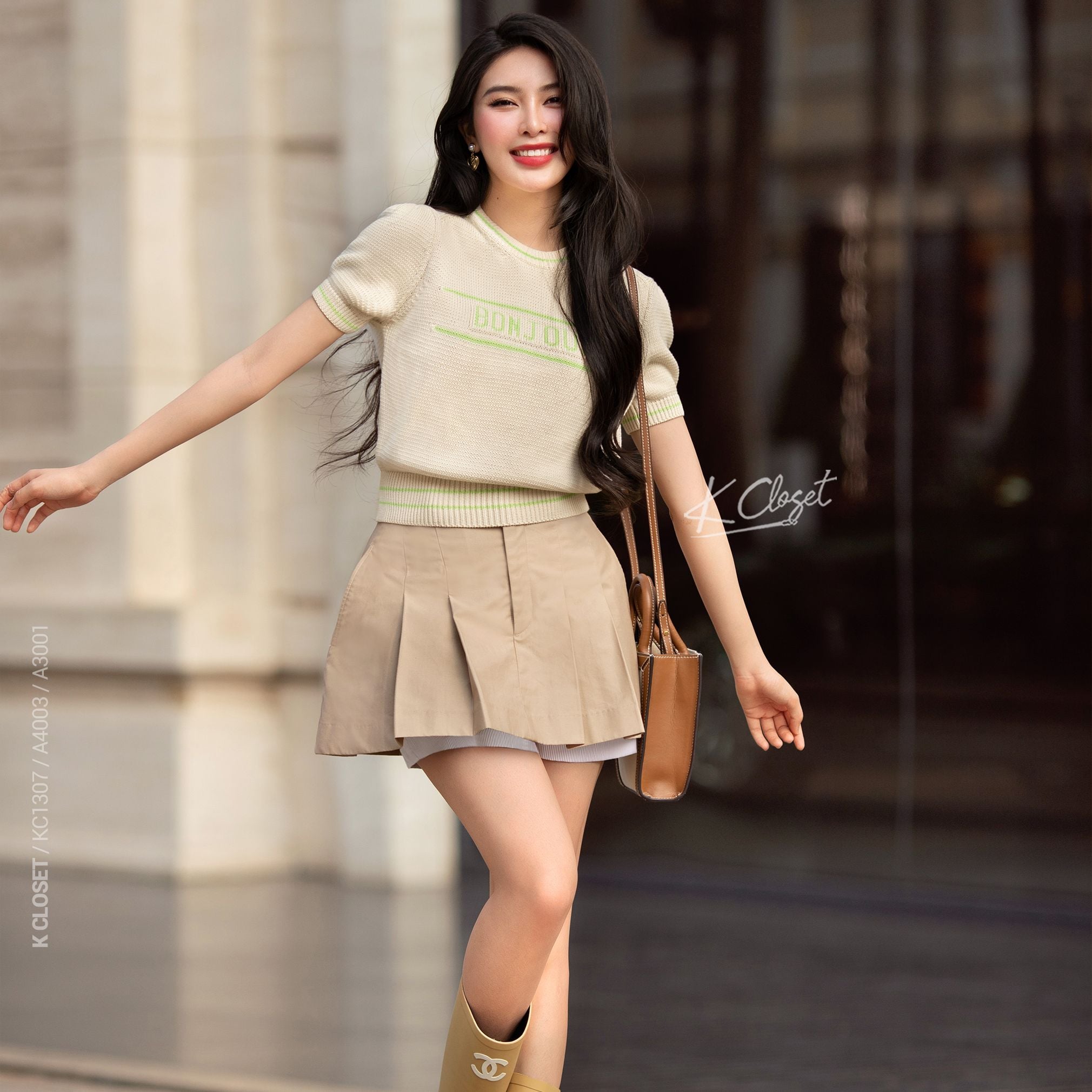  CHÂN VÁY XẾP LY LÓT QUẦN KẺ SỌC - ĐI LÀM DẠO PHỐ K CLOSET KC1307 