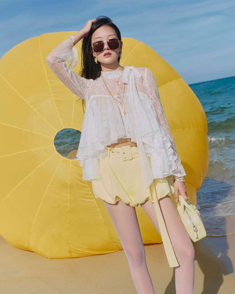  K Closet Ruffle Lace Bling Bling Long Sleeve Top 