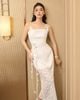 ĐẦM HAI DÂY MIDI PHỐI CHÂN REN HOA K CLOSET D1015 