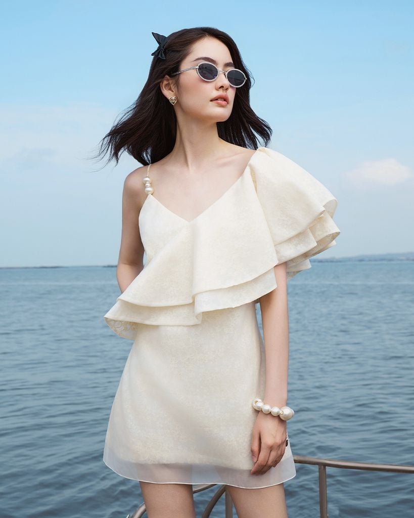  PEARLY LACE SHEER DRESS - ĐẦM REN LỆCH VAI K CLOSET D4007 