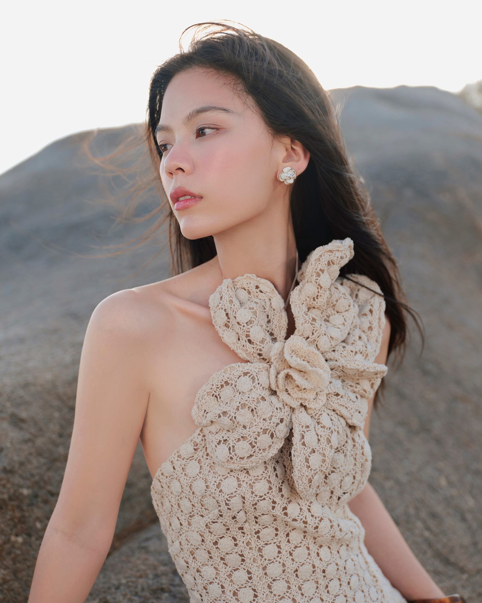  K Closet Crochet Flower Overalls Dress 