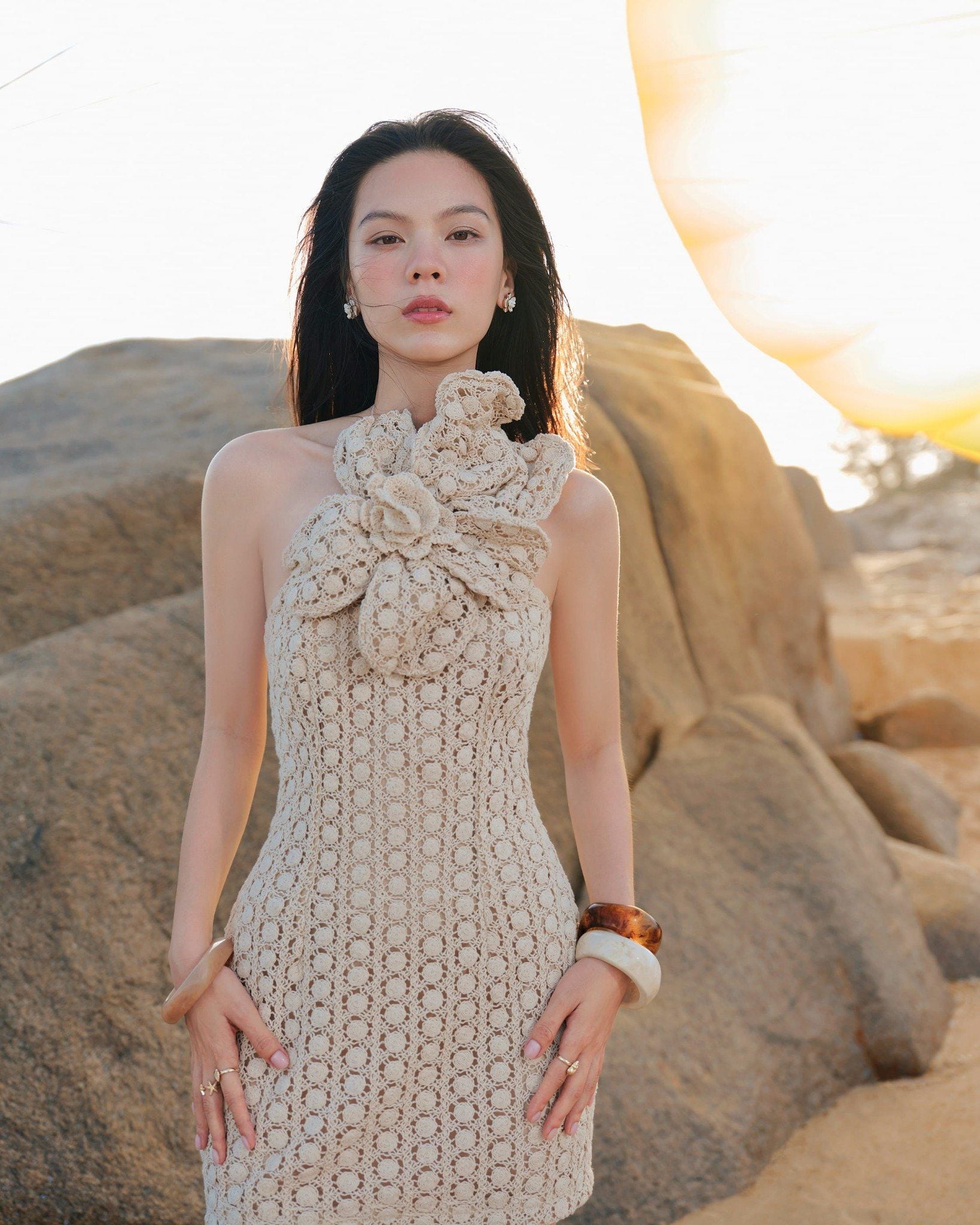  K Closet Crochet Flower Overalls Dress 