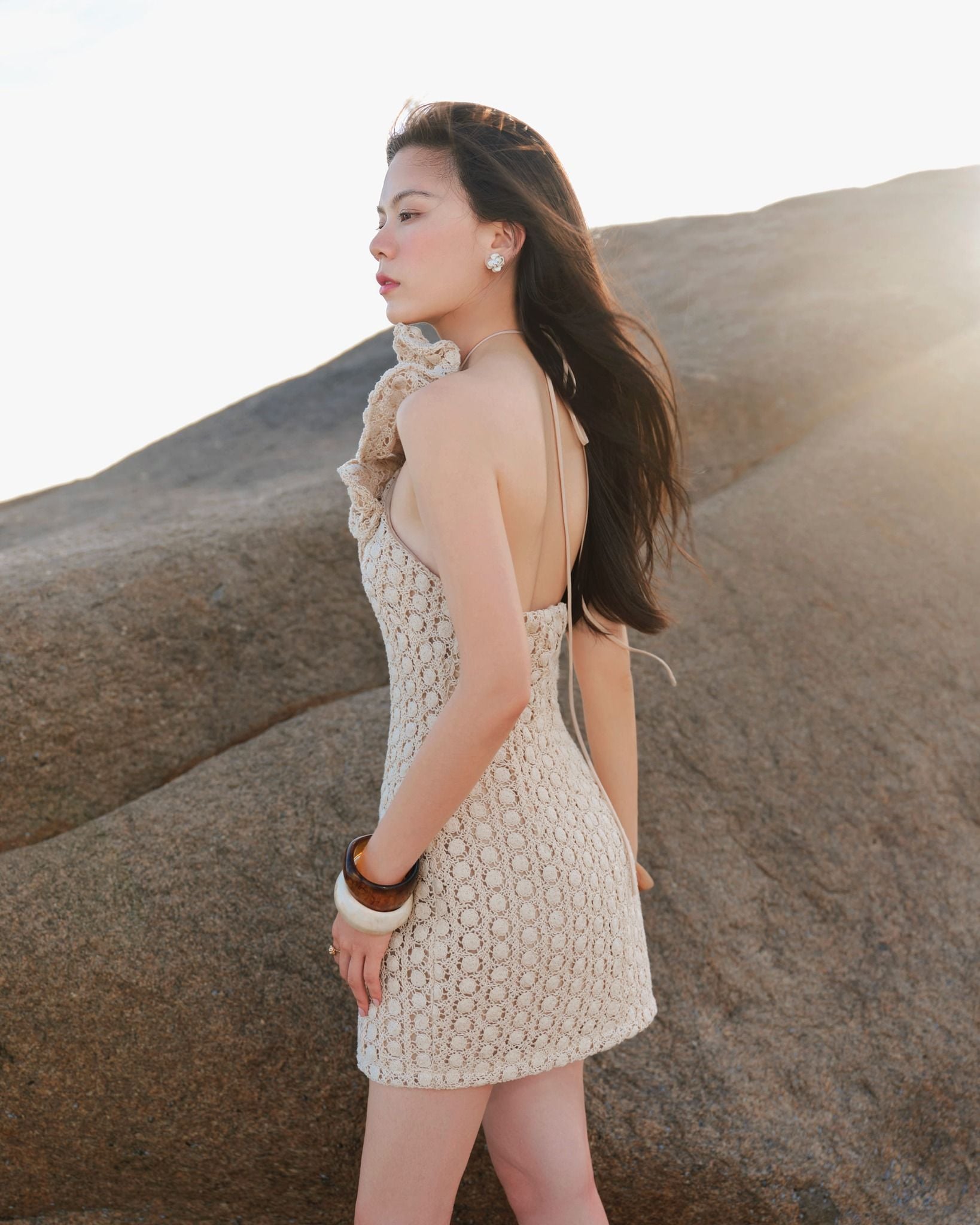  K Closet Crochet Flower Overalls Dress 