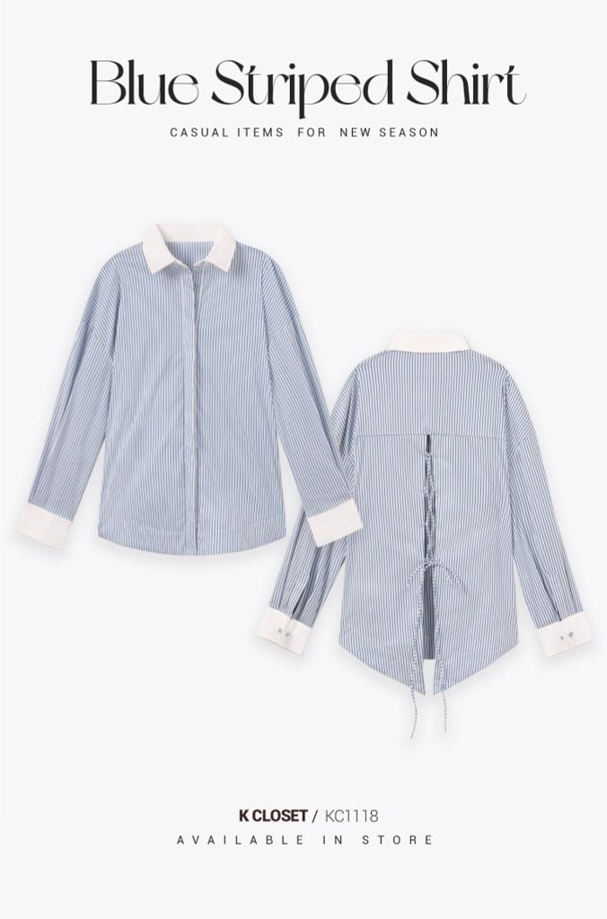  ÁO SƠ MI SỌC ĐAN DÂY SAU LƯNG NĂNG ĐỘNG K CLOSET KC1118 