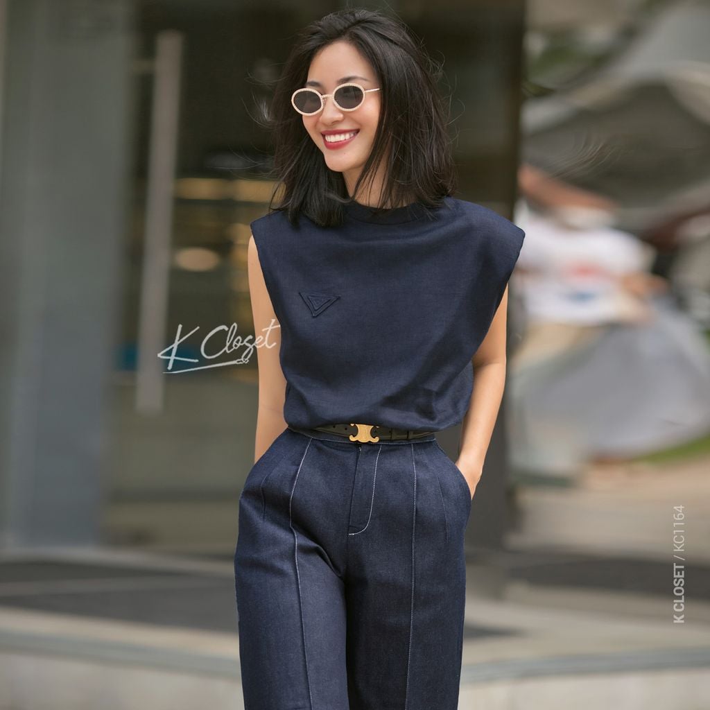  SET ÁO SÁT NÁCH ĐỆM VAI - QUẦN DENIM LỬNG DẰN CHỈ K CLOSET KC1164 