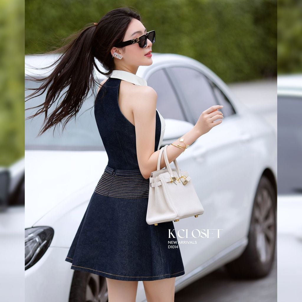  ĐẦM JEAN DÁNG A PHỐI CỔ K CLOSET D1014 