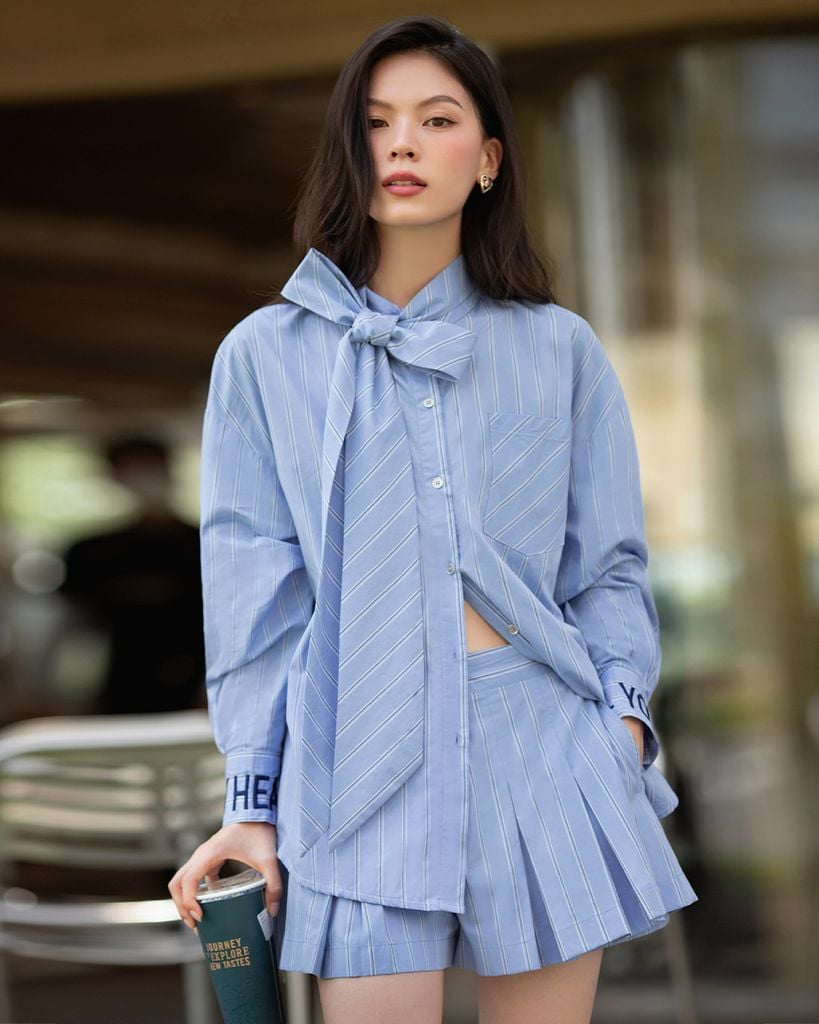  SET SƠ MI CỔ TRỤ DÂY DÀI - QUẦN SHORT XẾP LY K CLOSET S4003S4004 