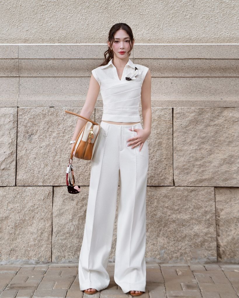  SET ÁO SÁT NÁCH SỌC MẢNH XẾP LY NGANG - QUẦN TÂY ỐNG SUÔNG LAI GẬP K CLOSET S1020S1021 