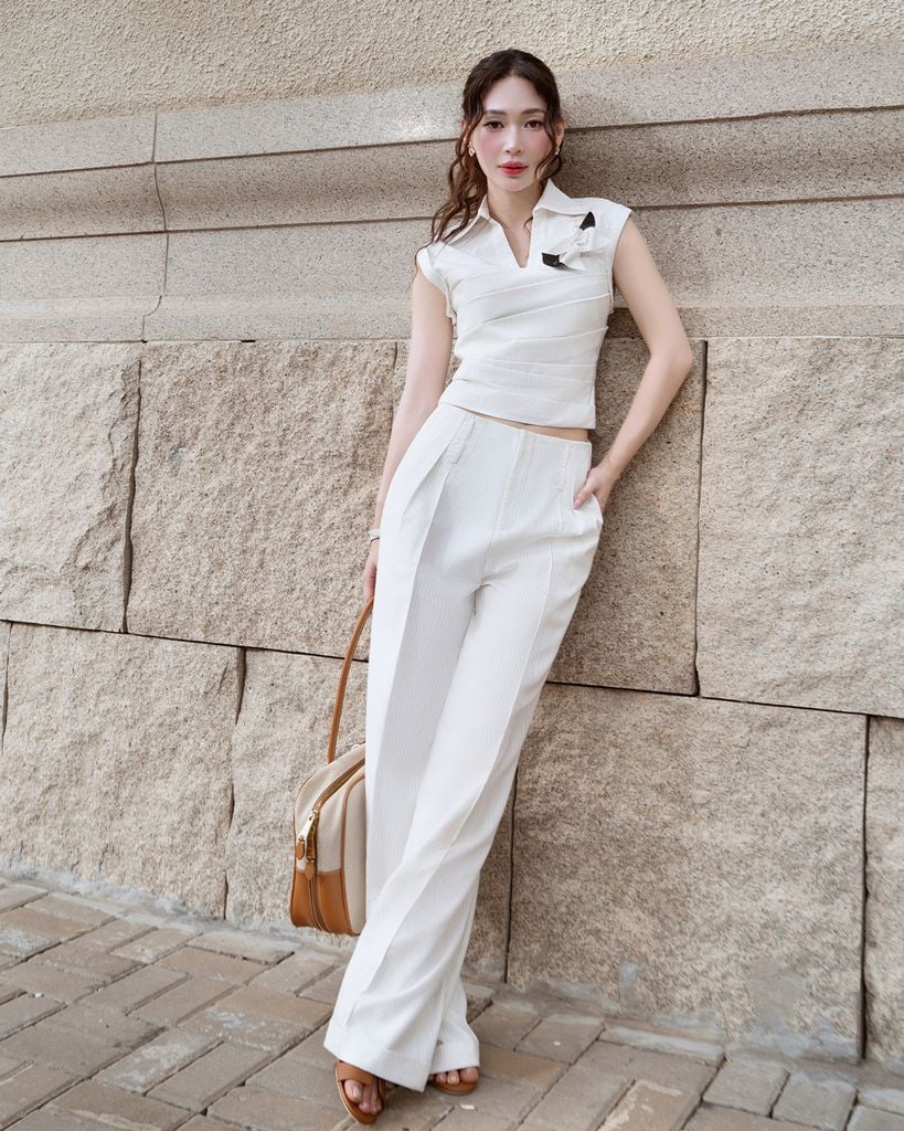  SET ÁO SÁT NÁCH SỌC MẢNH XẾP LY NGANG - QUẦN TÂY ỐNG SUÔNG LAI GẬP K CLOSET S1020S1021 