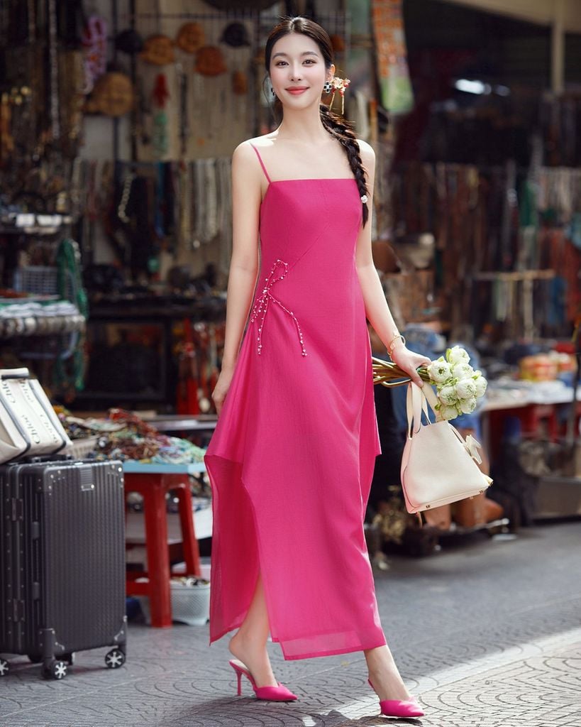  ĐẦM MIDI HAI DÂY EO ĐÍNH NƠ K CLOSET D1028 