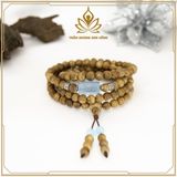  VÒNG TRẦM HƯƠNG 108 HẠT ĐÁ AQUAMARINE LU THỐNG  - 50 NĂM TUỔI 