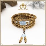  VÒNG TRẦM HƯƠNG 108 HẠT ĐÁ AQUAMARINE LU THỐNG  - 50 NĂM TUỔI 